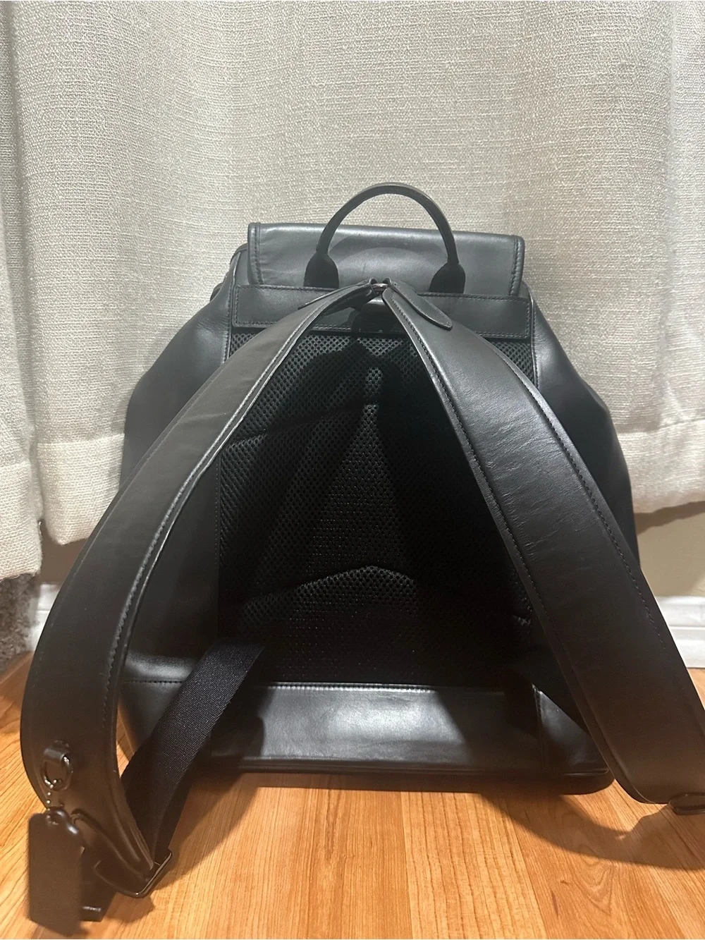 Coach Black Leather Men's Backpack with Front Pockets